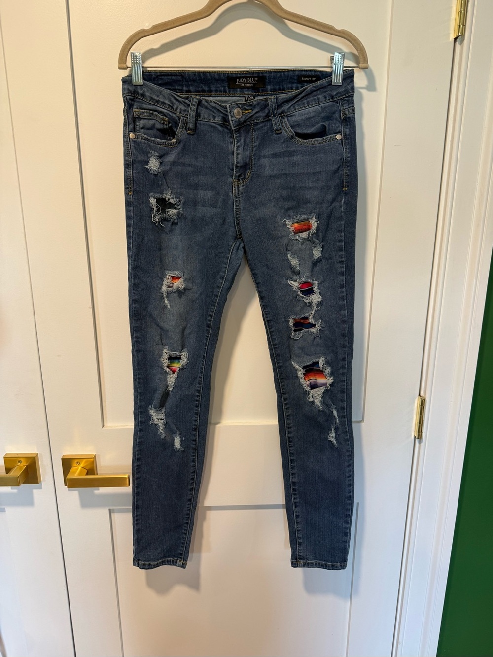 Judy Blue Women’s Serape Soul Mid-Rise Distressed Skinny Jeans - Size 7/28